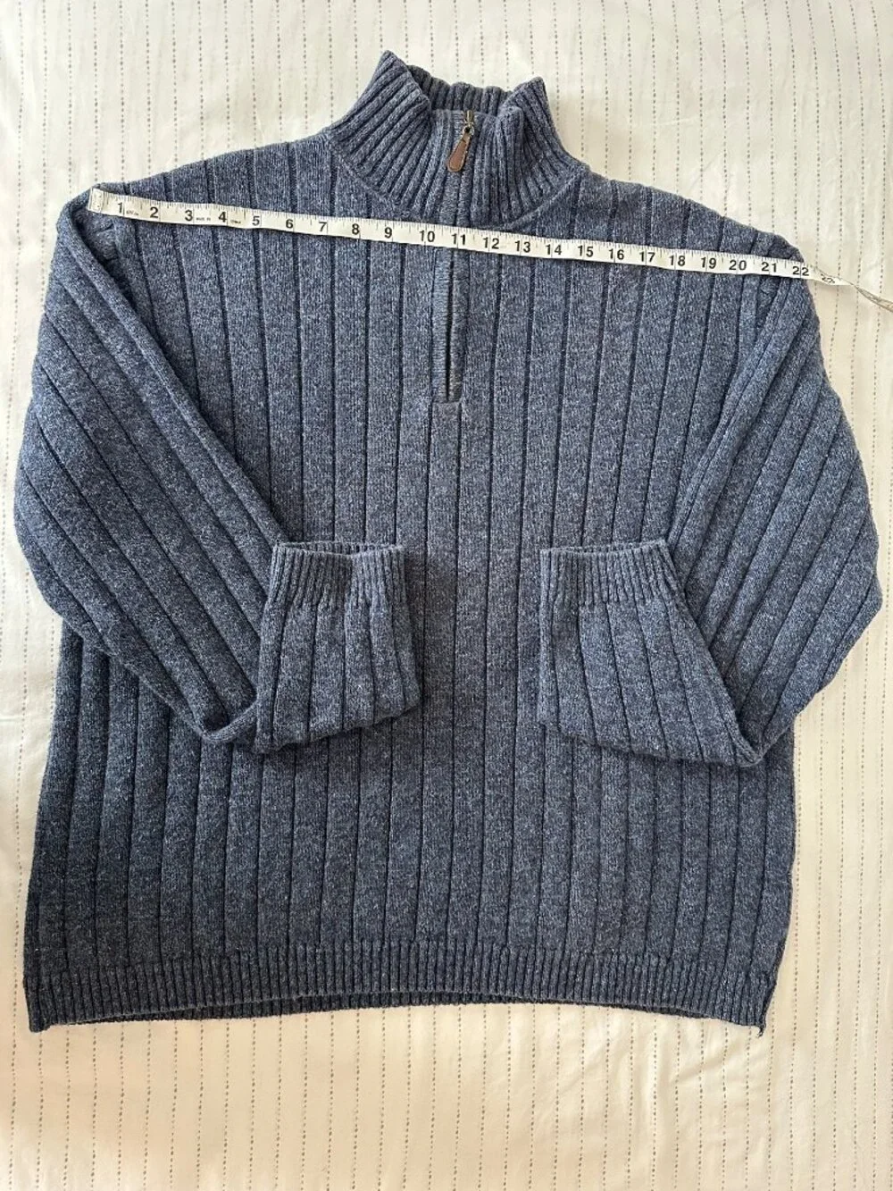 Oscar de la Renta Ribbed Quarter-Zip Sweater | Men's XXL | Blue Heather